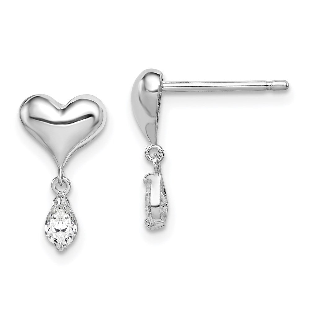 Sterling Silver Madi K RH-plated CZ Heart Post Dangle Earrings