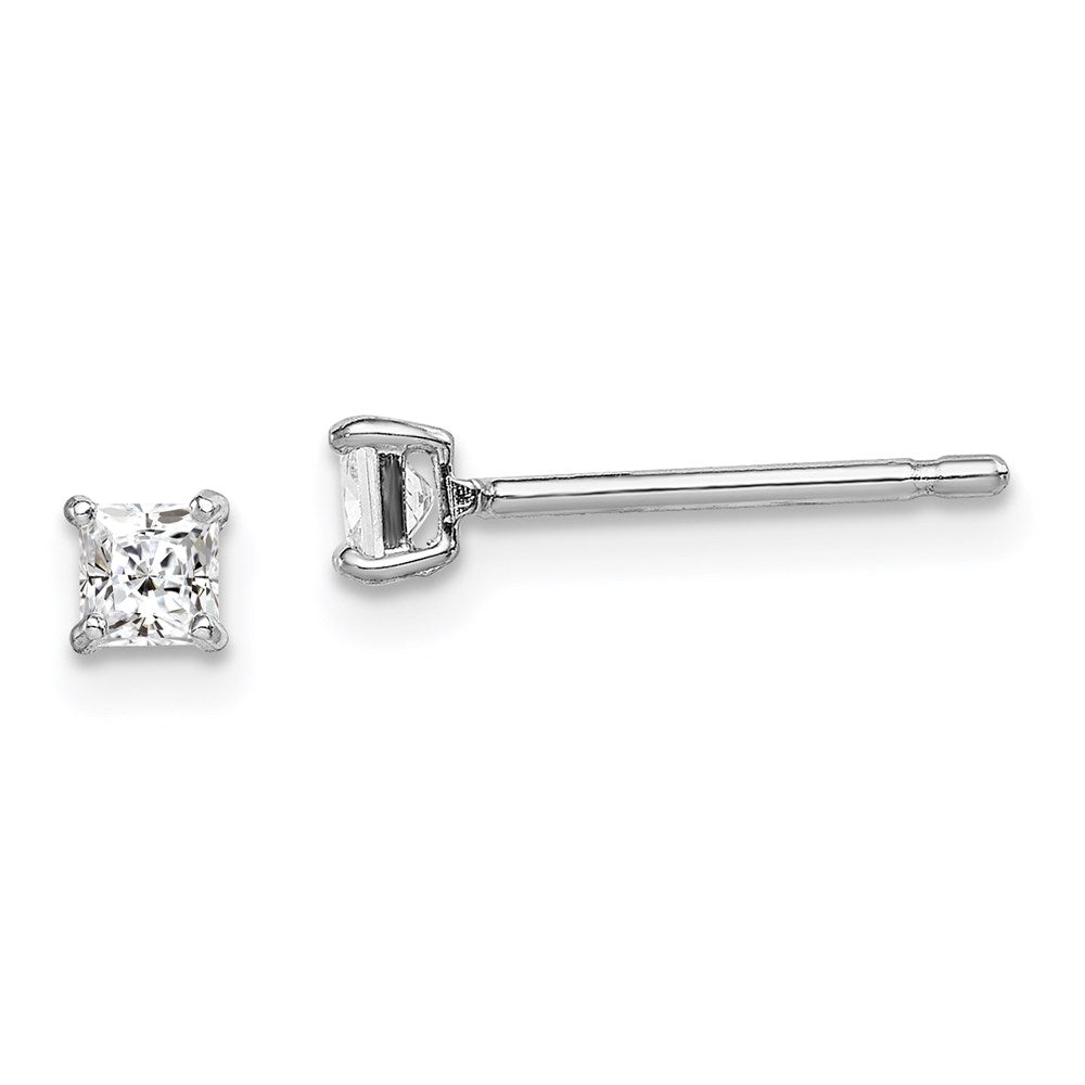 Sterling Silver Rhodium-plated Madi K 3mm Square CZ Stud Earrings