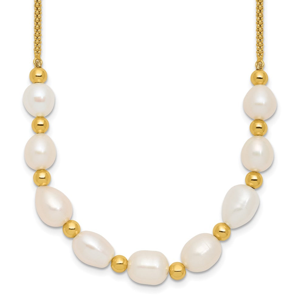 SS Gold-tone Beaded 7.75x8mm FWC Pearl 16in w/ 2in Ext Necklace