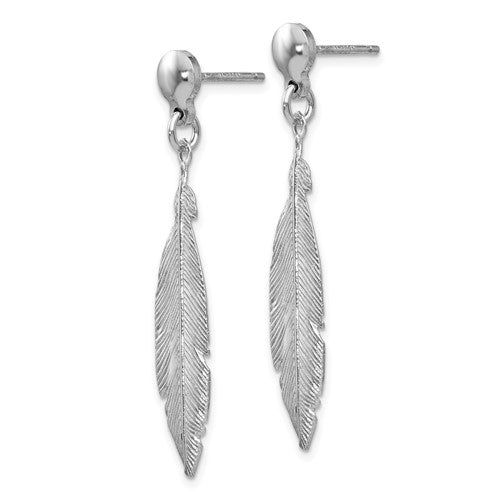Leslie's Sterling Silver Rhodium-plated Leaf Post Dangle Earrings
