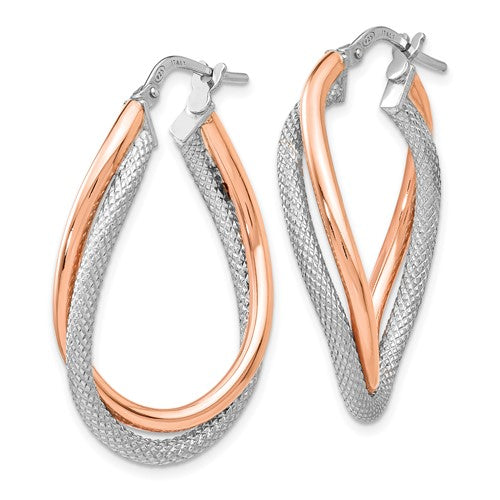 Leslie's Sterling Silver Rose-tone Textured Hoop Earrings