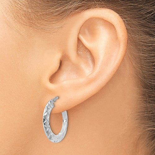 Leslie's Sterling Silver Polished and Textured Hoop Earrings