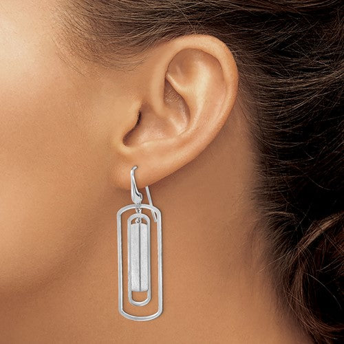 Leslie's Sterling Silver Rhodium-plated Polished and Brushed Dangle Earrings