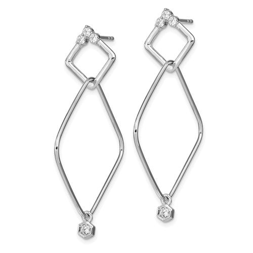 Leslie's Sterling Silver Rhodium-plated CZ Geometric Post Dangle Earrings