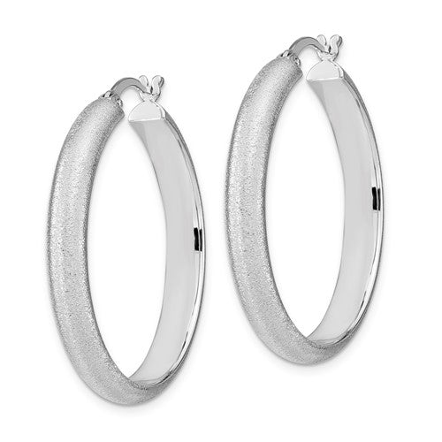 Leslie's Sterling Silver Rhodium-plated Matte Textured Hoop Earrings