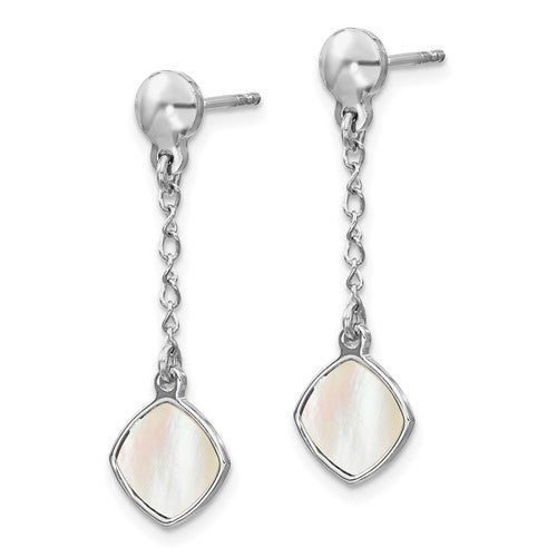 Leslie's Sterling Silver Rhodium-plated Mother of Pearl Post Dangle Earring