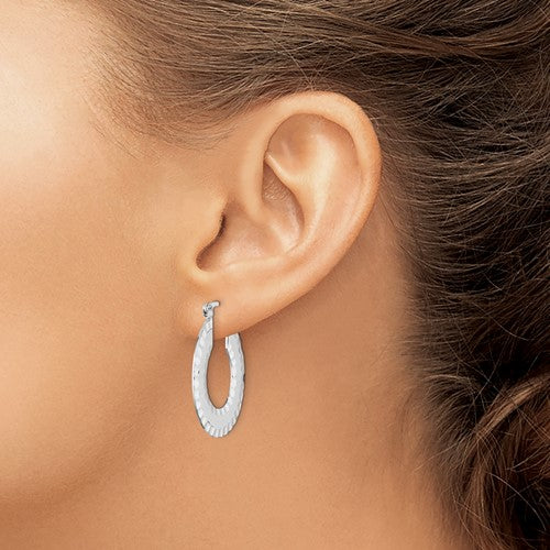 Leslie's Radiant Essence SS Rhod-plated Brushed D/C Hoop Earrings