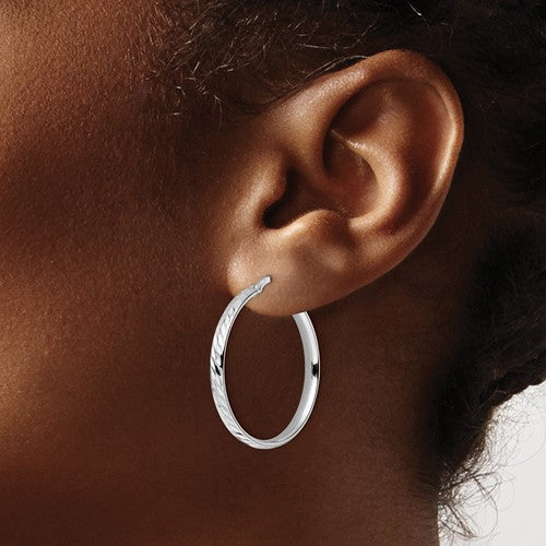 Leslie's Sterling Silver Rhod-plated Polished D/C Hoop Earrings