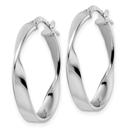 Leslie's Sterling Silver Rhod-plated Polished Oval Twisted Hoop Earrings