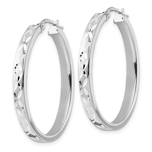 Leslie's Sterling Silver Rhod-plated Polished D/C Oval Hoop Earrings