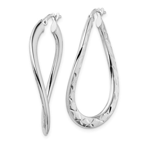 Leslie's Sterling Silver Rhod-plated Pol and D/C Curved Oval Hoop Earrings