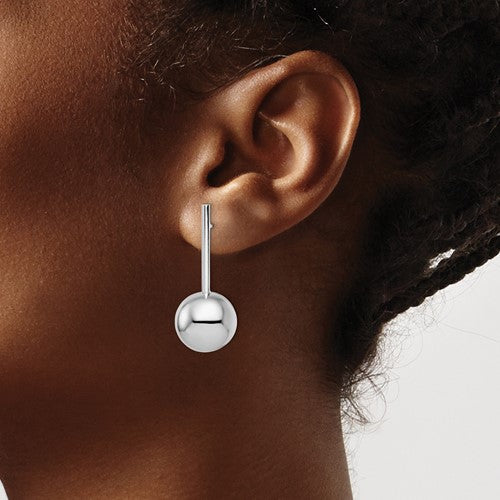 Leslie's Sterling Silver Rhod-plated Polished Ball Post Dangle Earrings
