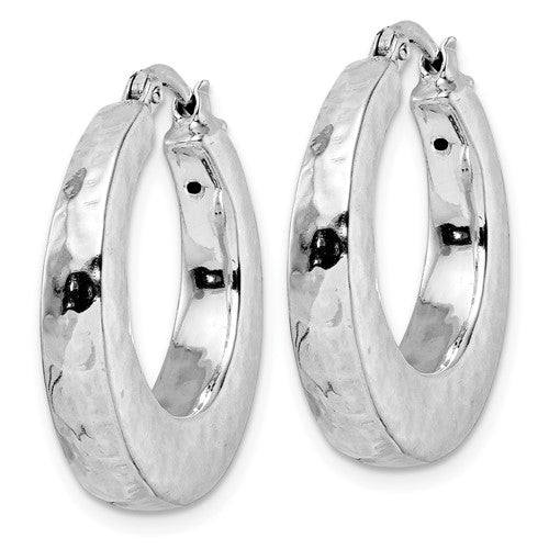 Leslie's Sterling Silver Rhod-plated Polished Textured Hoop Earrings