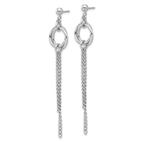Leslie's Sterling Silver RH-plated Polished Circle Drop Chain Post Earrings