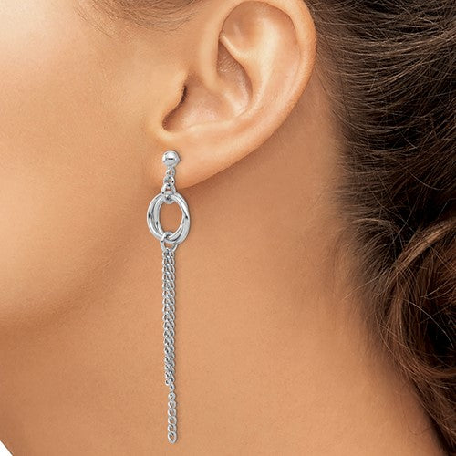 Leslie's Sterling Silver RH-plated Polished Circle Drop Chain Post Earrings