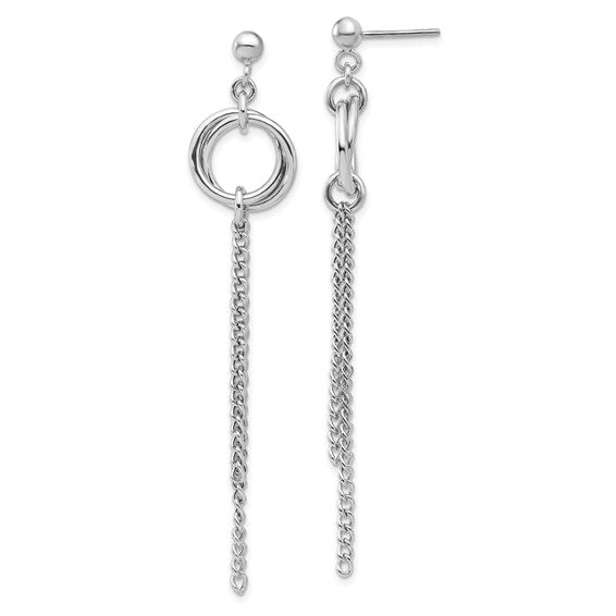 Leslie's Sterling Silver RH-plated Polished Circle Drop Chain Post Earrings