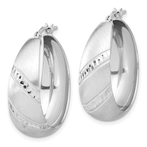 Leslie's Sterling Silver Rhodium-plated Satin Diamond-cut Hoop Earrings