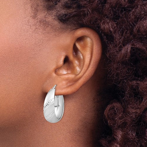 Leslie's Sterling Silver Rhodium-plated Satin Diamond-cut Hoop Earrings