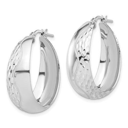 Leslie's Sterling Silver Rhodium-plated Polished and Textured Hoop Earrings