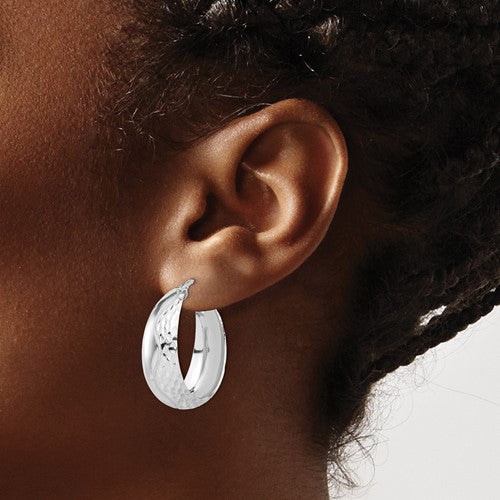 Leslie's Sterling Silver Rhodium-plated Polished and Textured Hoop Earrings