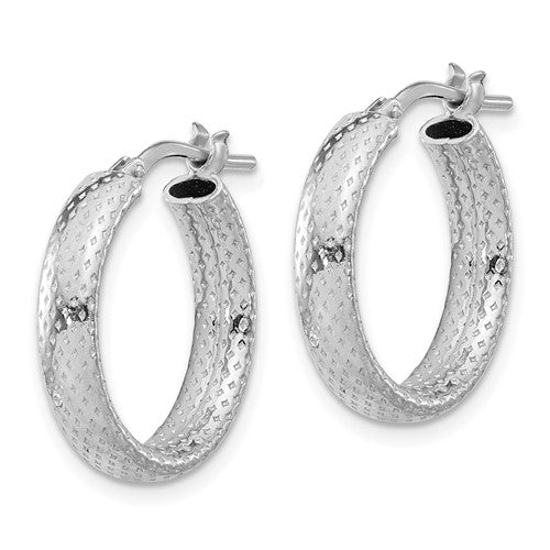 Leslie's Sterling Silver Rhodium-plated Polished and Textured Hoop Earrings