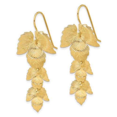 Leslie's Sterling Silver Gold-plated Etched Leaves Dangle Earrings