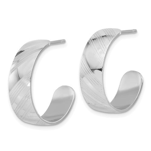 Leslie's Sterling Silver Rh-plated Etched Stripe Hoop Earrings