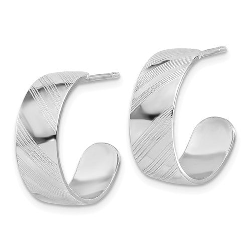 Leslie's Sterling Silver Rh-plated Etched Stripe Hoop Earrings