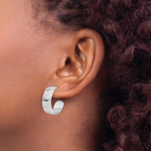 Leslie's Sterling Silver Rh-plated Etched Stripe Hoop Earrings