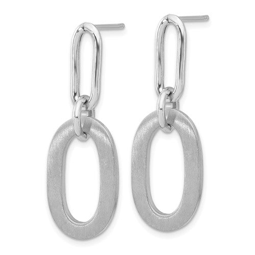 Leslie's Sterling Silver Rh-plated Polished and Satin Oval Dangle Earrings
