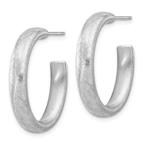 Leslie's Sterling Silver Rhodium-plated Brushed J-Hoop Post Earrings