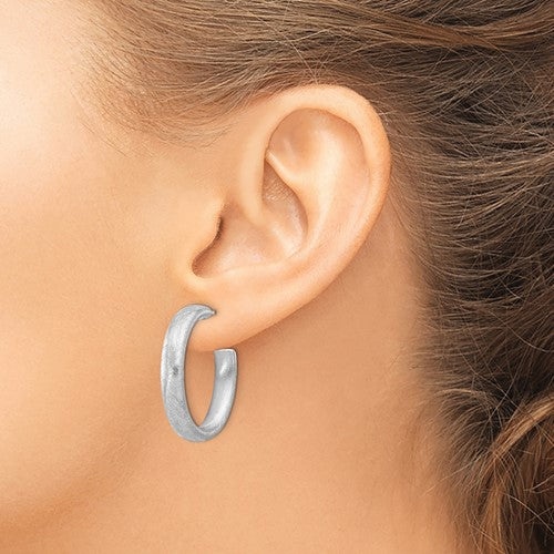 Leslie's Sterling Silver Rhodium-plated Brushed J-Hoop Post Earrings