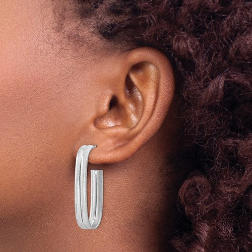 Leslie's Sterling Silver Rhodium-plated Brushed J-Hoop Post Earrings