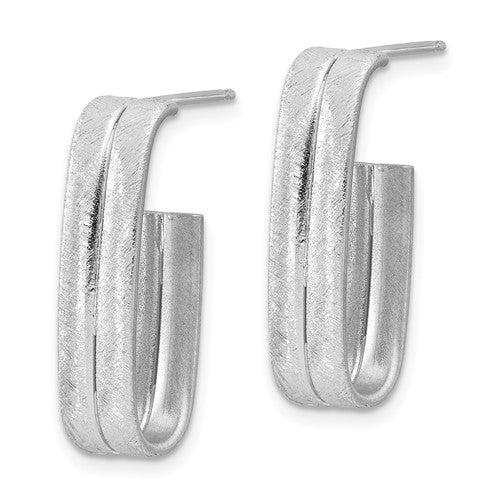 Leslie's Sterling Silver Rhodium-plated Brushed J-Hoop Post Earrings