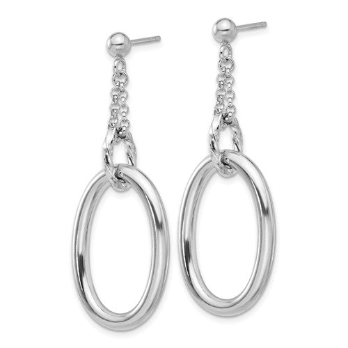 Leslie's Sterling Silver Rh-plated Oval Post Dangle Earrings