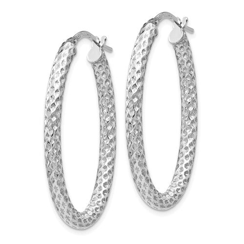 Leslie's Sterling Silver Polished and Textured Oval Hinged Hoop Earrings