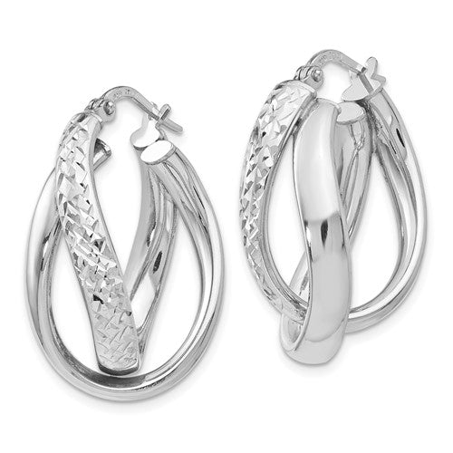 Leslie's Sterling Silver Polished and Textured Fancy Hoop Earrings