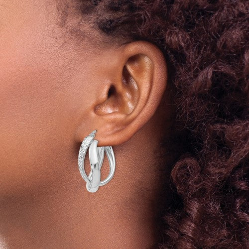 Leslie's Sterling Silver Polished and Textured Fancy Hoop Earrings