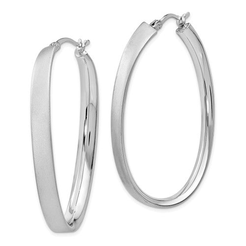 Leslie's Sterling Silver Rhodium-plated Satin Oval Hoop Earrings