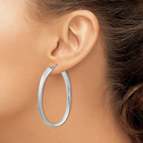 Leslie's Sterling Silver Rhodium-plated Satin Oval Hoop Earrings