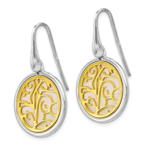 Leslie's Sterling Silver Gold-tone Mother of Pearl Dangle Earrings