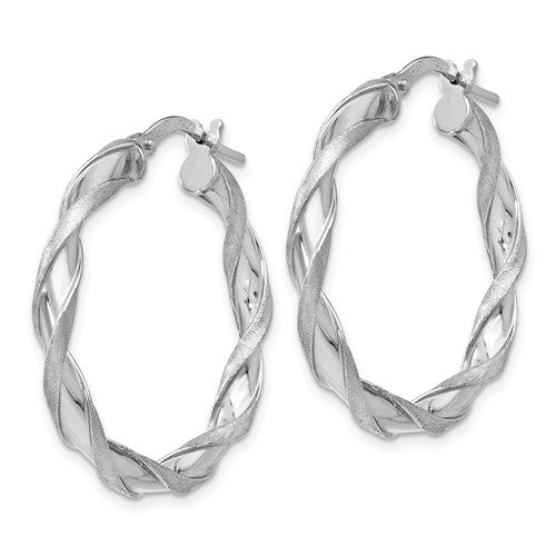 Leslie's Sterling Silver Polished and Scratch-finish Twisted Hoop Earrings