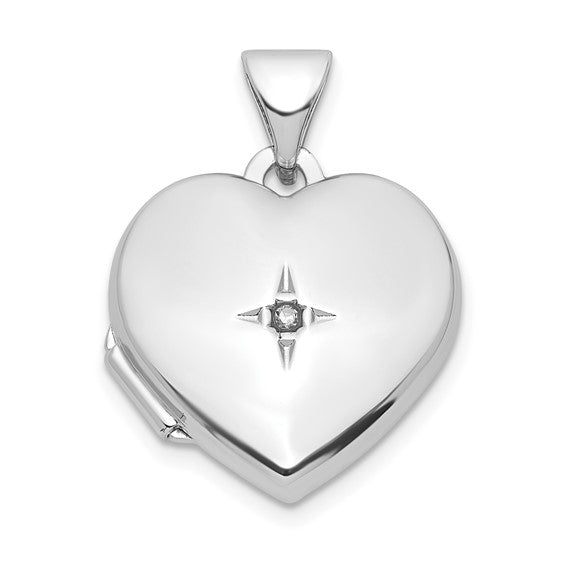 Sterling Silver Rhodium-plated Diamond Sweet 16 Dangle 15mm Heart Locket
