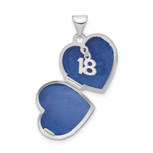 Sterling Silver Rhodium-plated Diamond 18 Dangle 15mm Heart Locket
