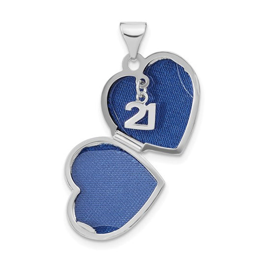 Sterling Silver Rhodium-plated Diamond 21 Dangle 15mm Heart Locket