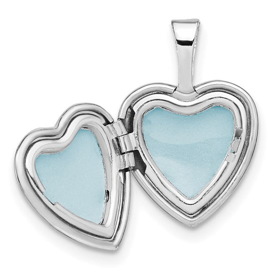 Sterling Silver Rhodium-plated Polished Cross 12mm Heart Locket