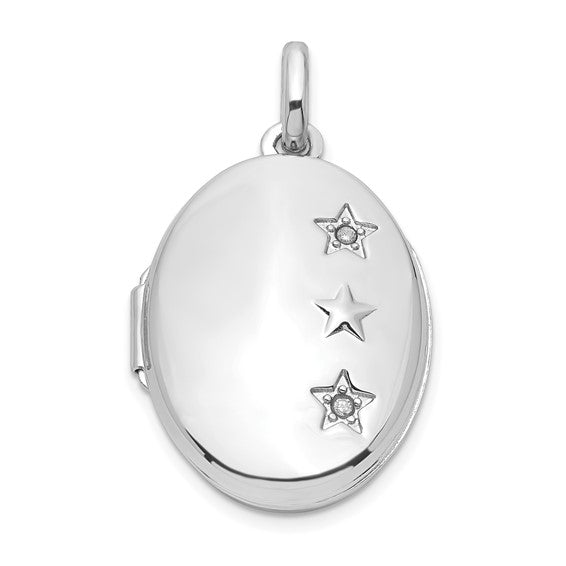 Sterling Silver Rhodium-plated Filigree Diamond 15mm Heart Locket