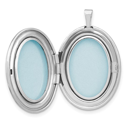 Sterling Silver RH-plated Satin Enamel Shamrock Border 26x20mm Oval Locket