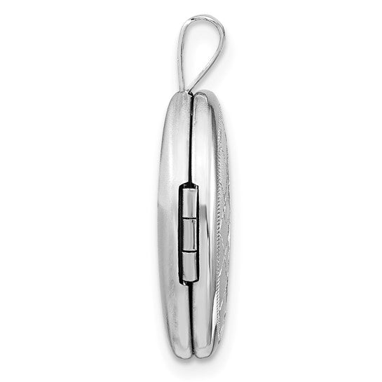 Sterling Silver Rhodium-plated Satin D/C Cross 19x15mm Oval Locket