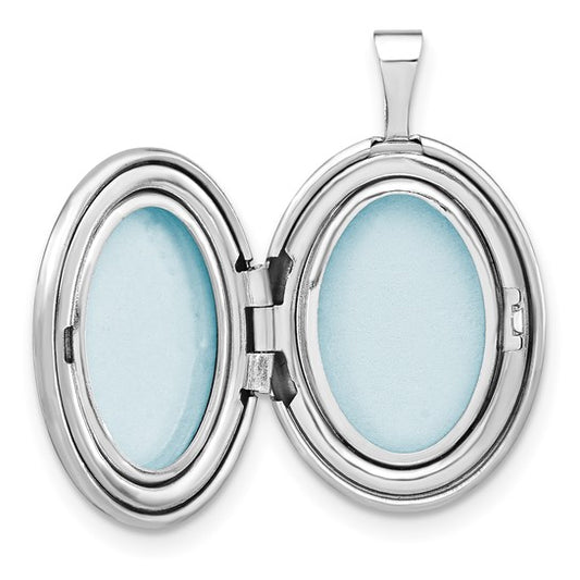 Sterling Silver Rhodium-plated Satin D/C Cross 19x15mm Oval Locket